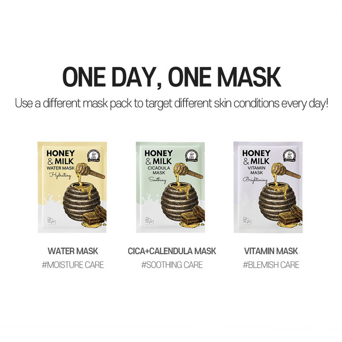 Masque au miel et au lait de la marque BOM, application visage avec texture crémeuse, soin hydratant naturel pour la peau.