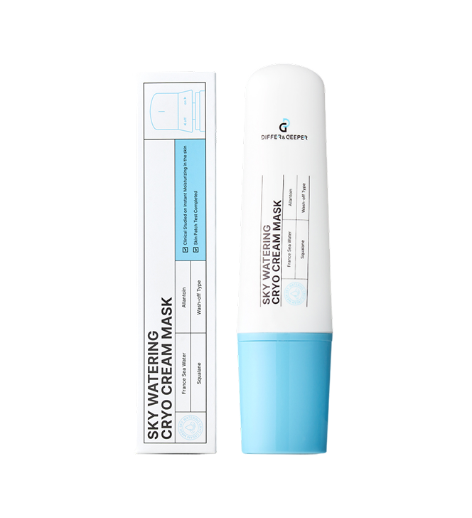Masque crème Cryo Sky Watering de DIFFER&DEEPER pour soin de la peau, texture riche et hydratante visible dans l'image.