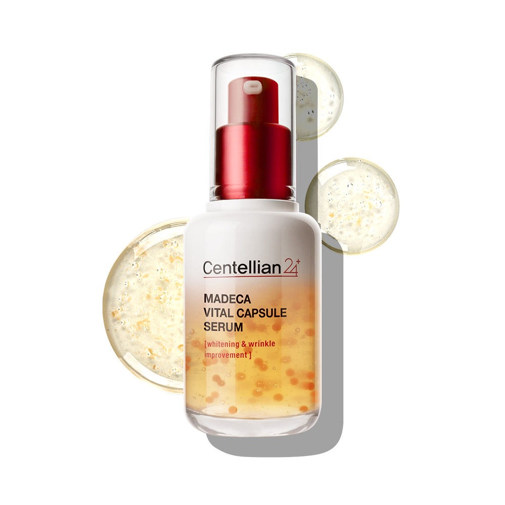 Serum en capsules de soins de la peau Centellian 24 Madeca Vital, texture et flacon visibles pour une routine beauté naturelle