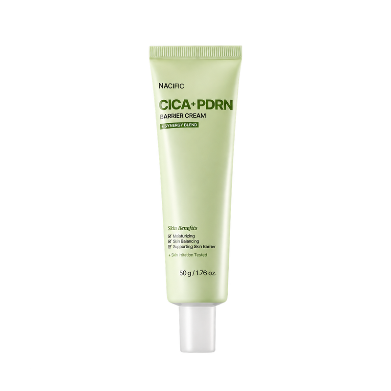 Crème NACIFIC Cica PDRN pour la peau de 50 g, texture apaisante et hydratante, dans un pot blanc avec étiquette.