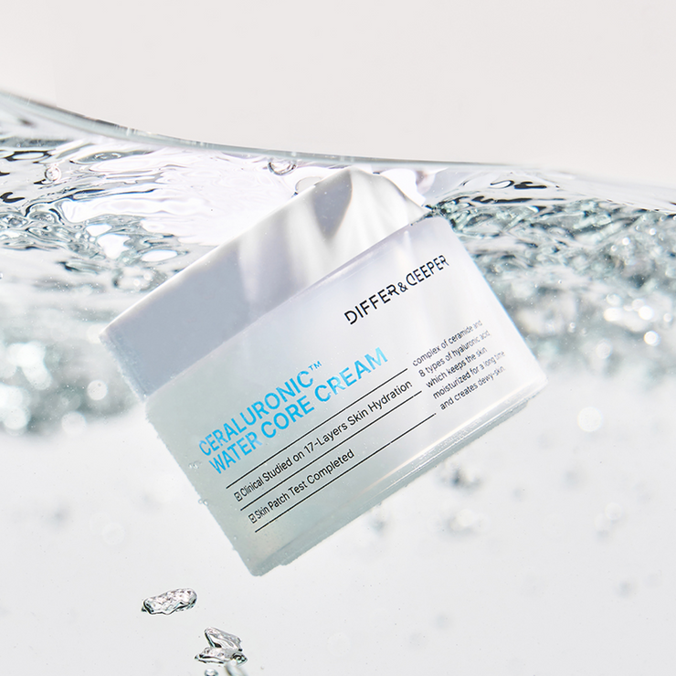 Crème hydratante Ceraluronic Water Core de DIFFER&DEEPER, texture légère pour soin de la peau hydratante.