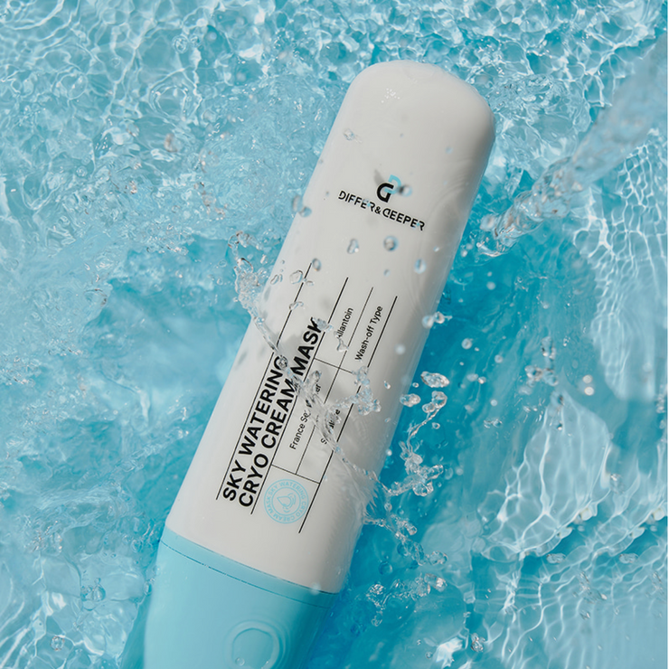 Masque crème cryo Sky Watering de DIFFER&DEEPER pour soin de la peau, texture crémeuse et rafraîchissante visible dans l'image.