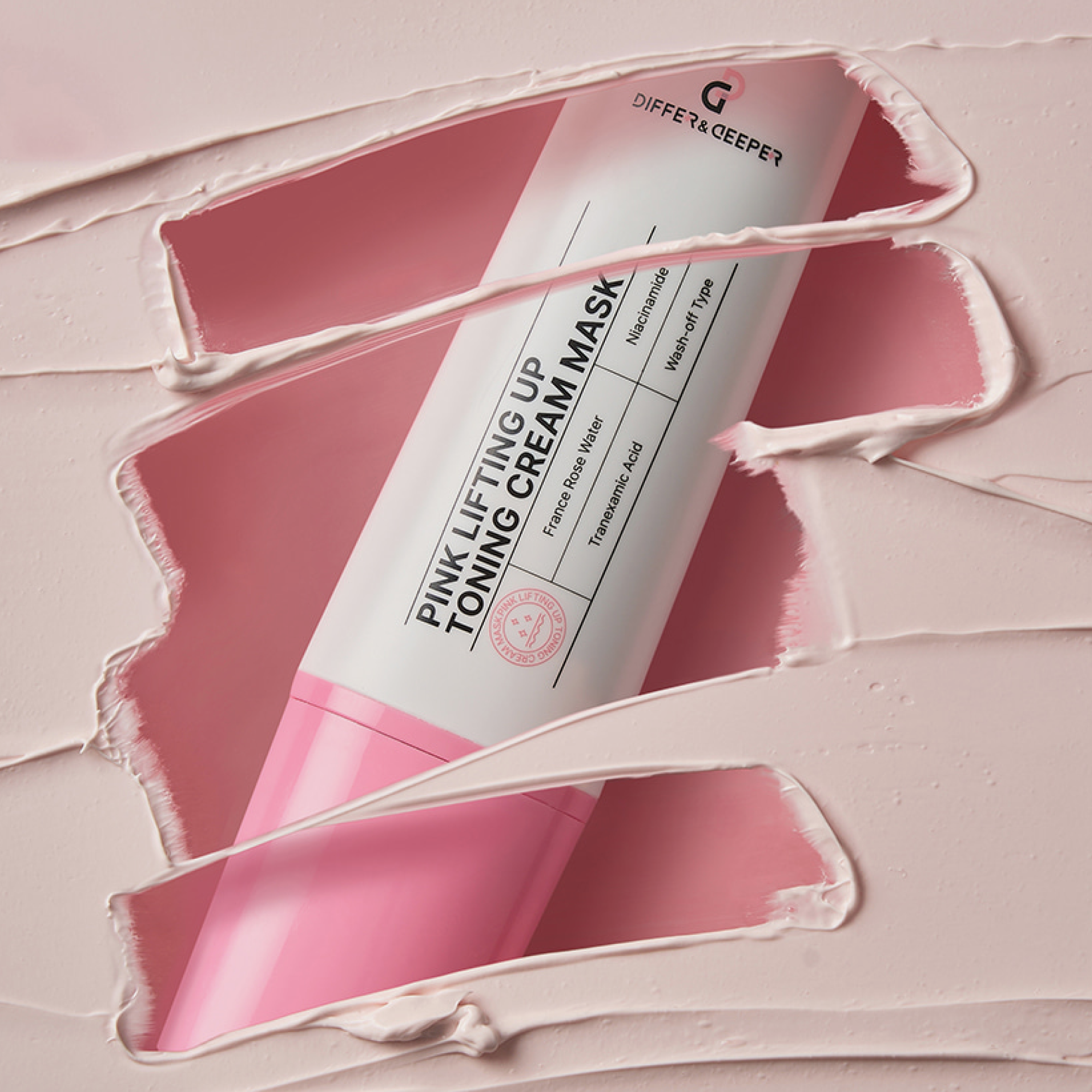 Masque crème tonifiant à effet liftant de la marque DIFFER&DEEPER, application sur le visage pour une peau ferme et revitalisée.