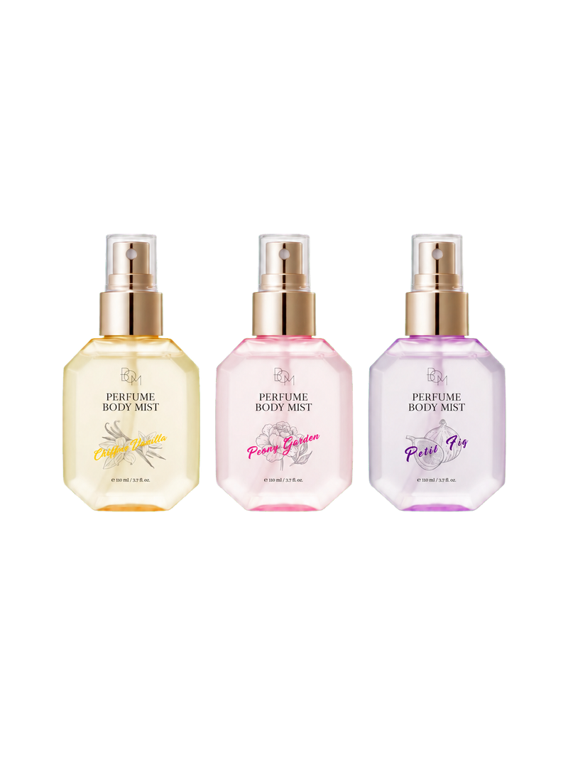Brume parfumée pour le corps BOM avec flacon élégant et vaporisateur, idéale pour une fraîcheur légère et parfumée.
