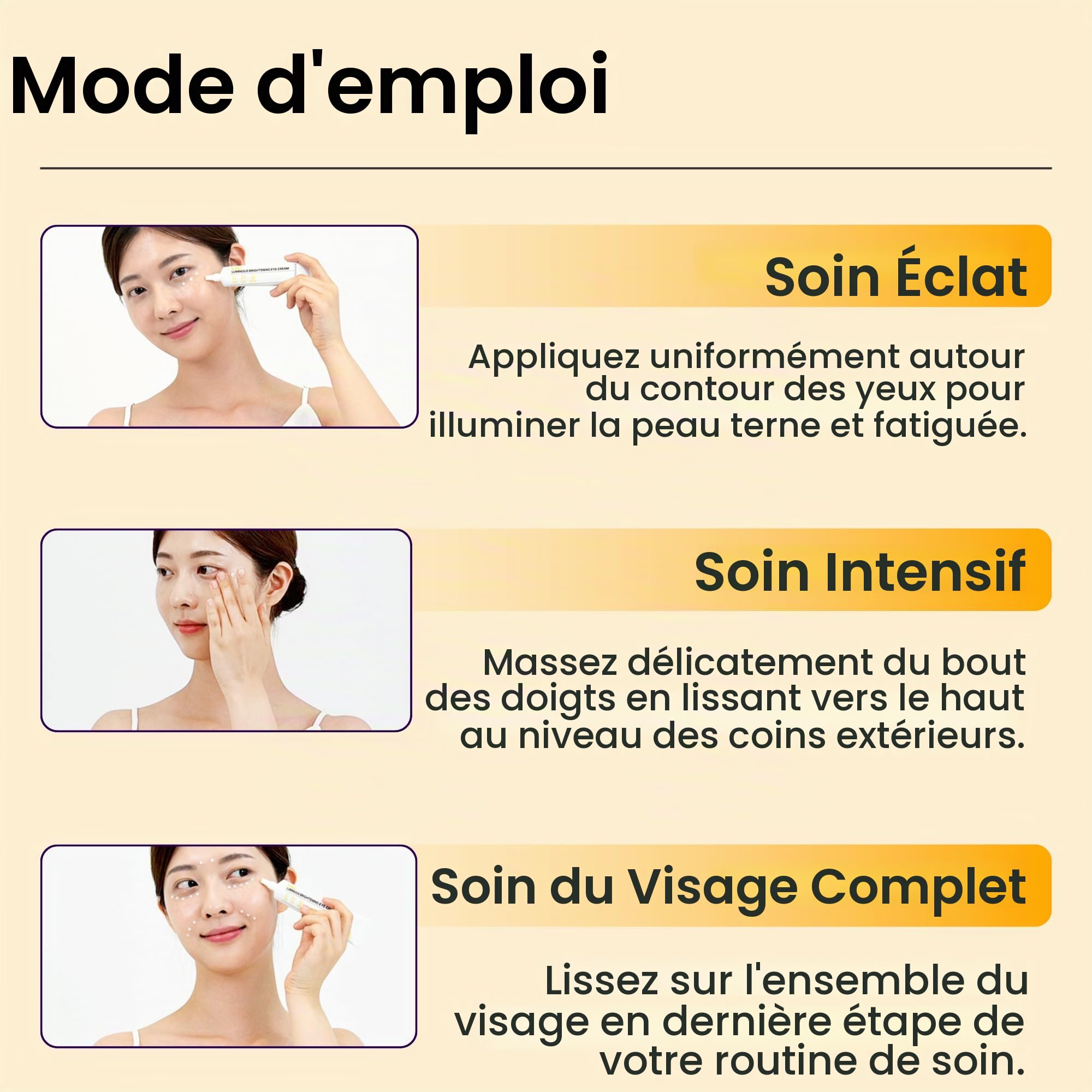 Mode d'emploi de la crème contour des yeux Luminous DIFFER&DEEPER.