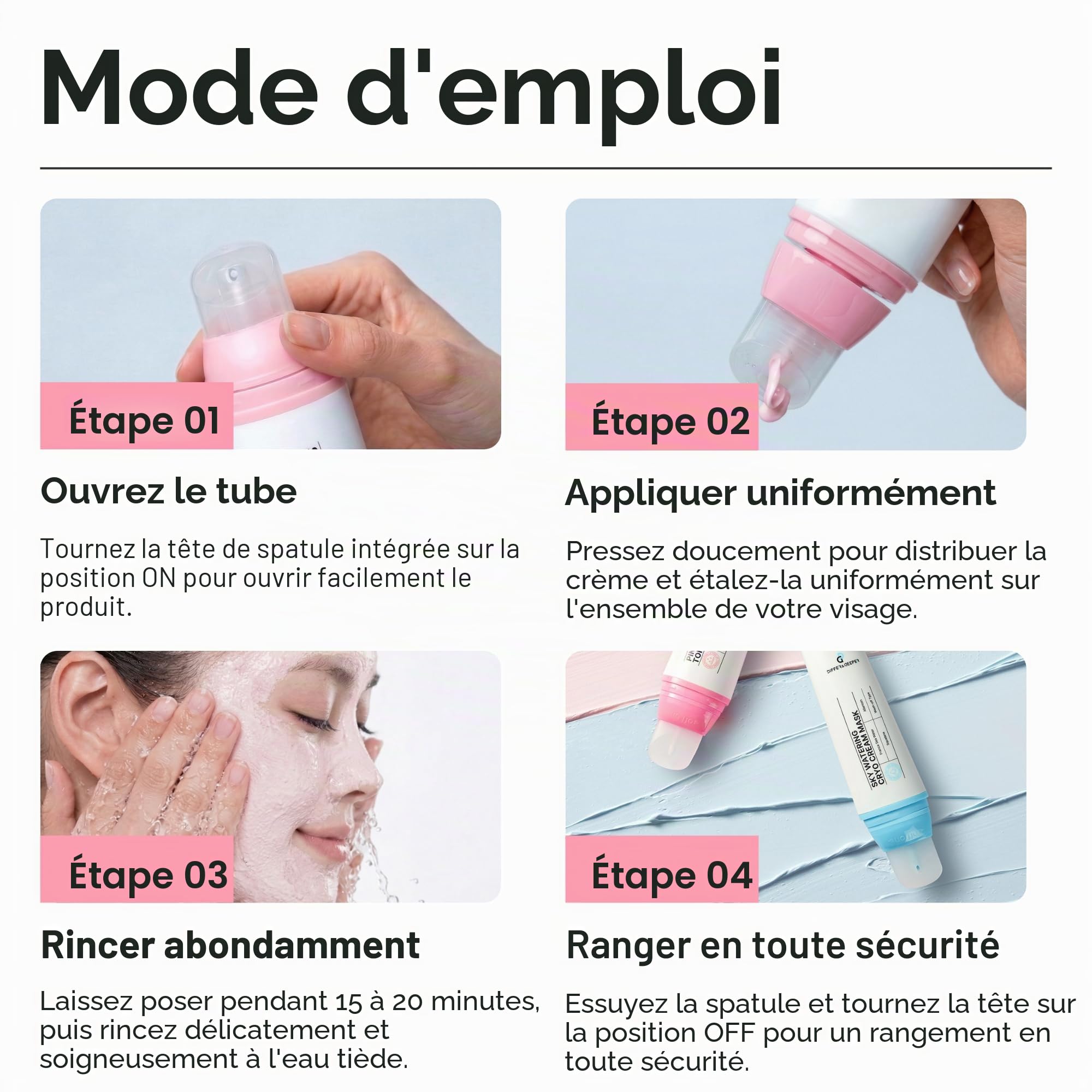 Mode d'emploi du masque crème Pink Lifting DIFFER&DEEPER.