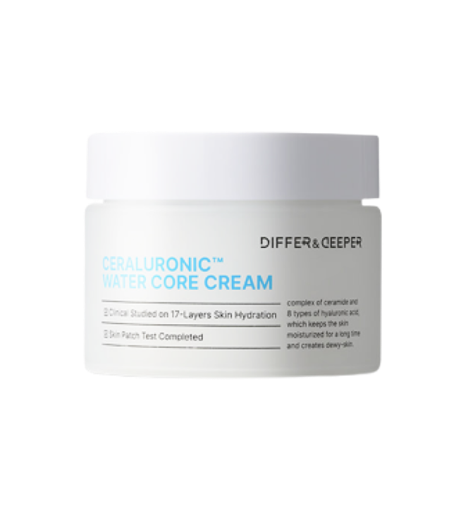 Crème hydratante Ceraluronic Water Core de DIFFER&DEEPER, texture légère et hydratation pour la peau en soin visage.