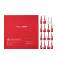 Ampoule de soin cutané aux exosomes rouges de DIFFER&DEEPER, flacon en verre avec pipette pour application ciblée de la crème.