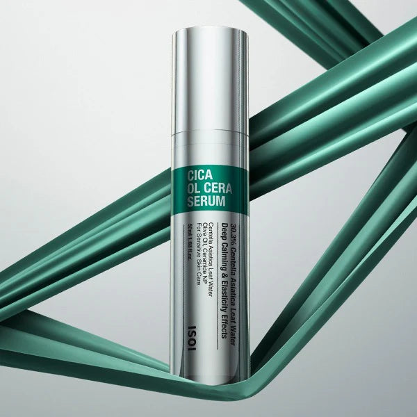 Flacon de 50ml de sérum CICA OL CERA de ISOI, soin facial pour l'hydratation et la réparation de la peau.