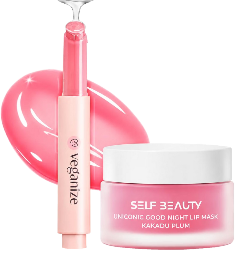 Ensemble de soins lèvres Self Beauty UNICONIC Jour et Nuit, deux produits de maquillage avec masques lèvres vegan dans un emballage transparent