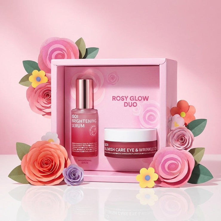 Coffret de maquillage ISOI Glow Up avec pinceaux et produits de maquillage pour un teint lumineux.