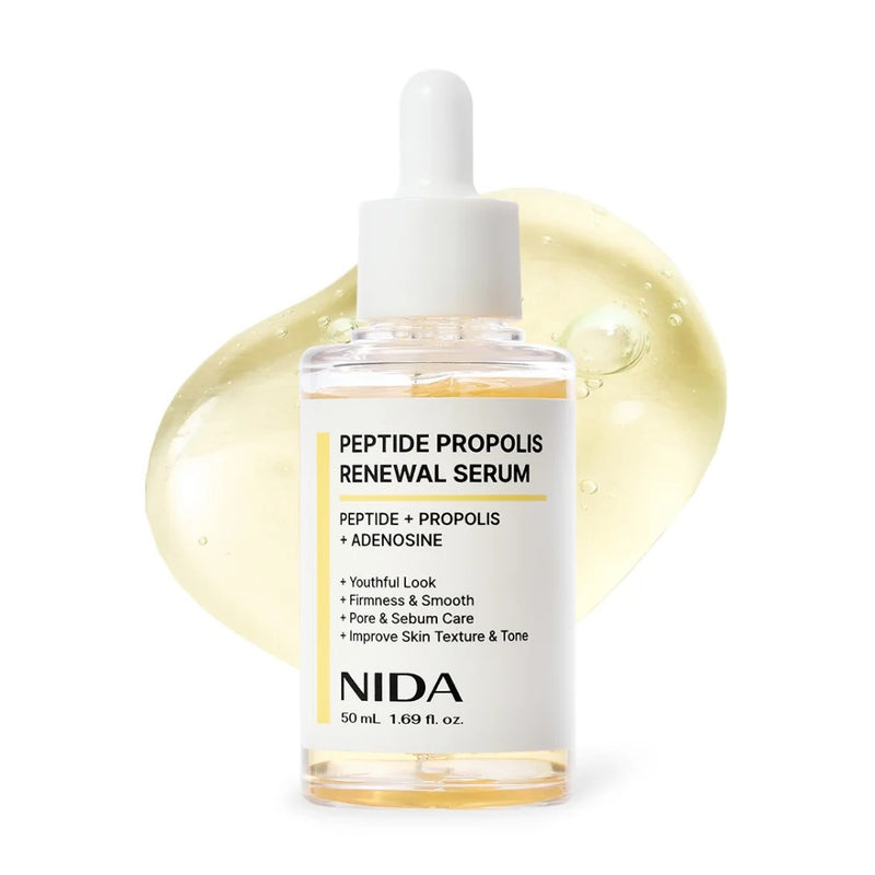Sérum de soin NIDA Peptide Propolis Renewal avec flacon pipette, concentré pour revitaliser la peau.